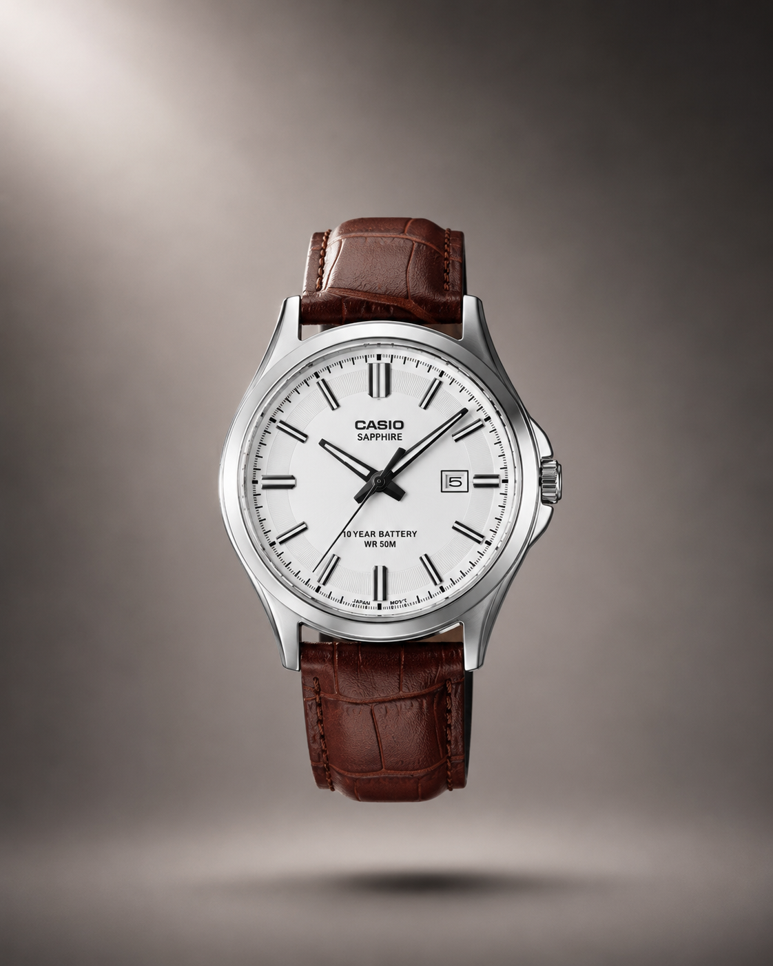Reloj Casio Sapphire Hombre — Cristal Zafiro · Batería 10 Años · WR 50M · Correa Cuero